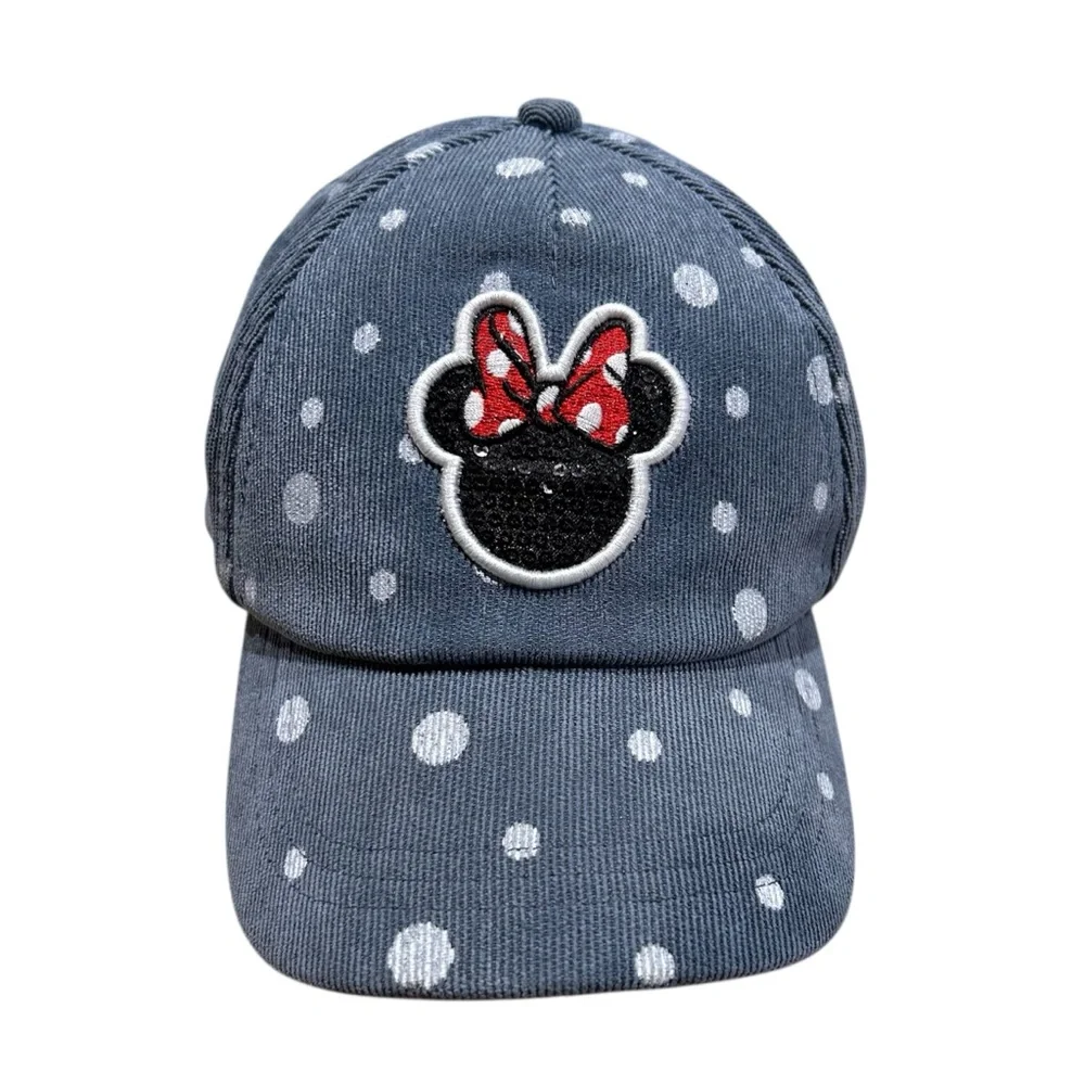 Disney Baseball Hat Kids Blue Corduroy‎ Minnie Mouse Polka Dot Sequins